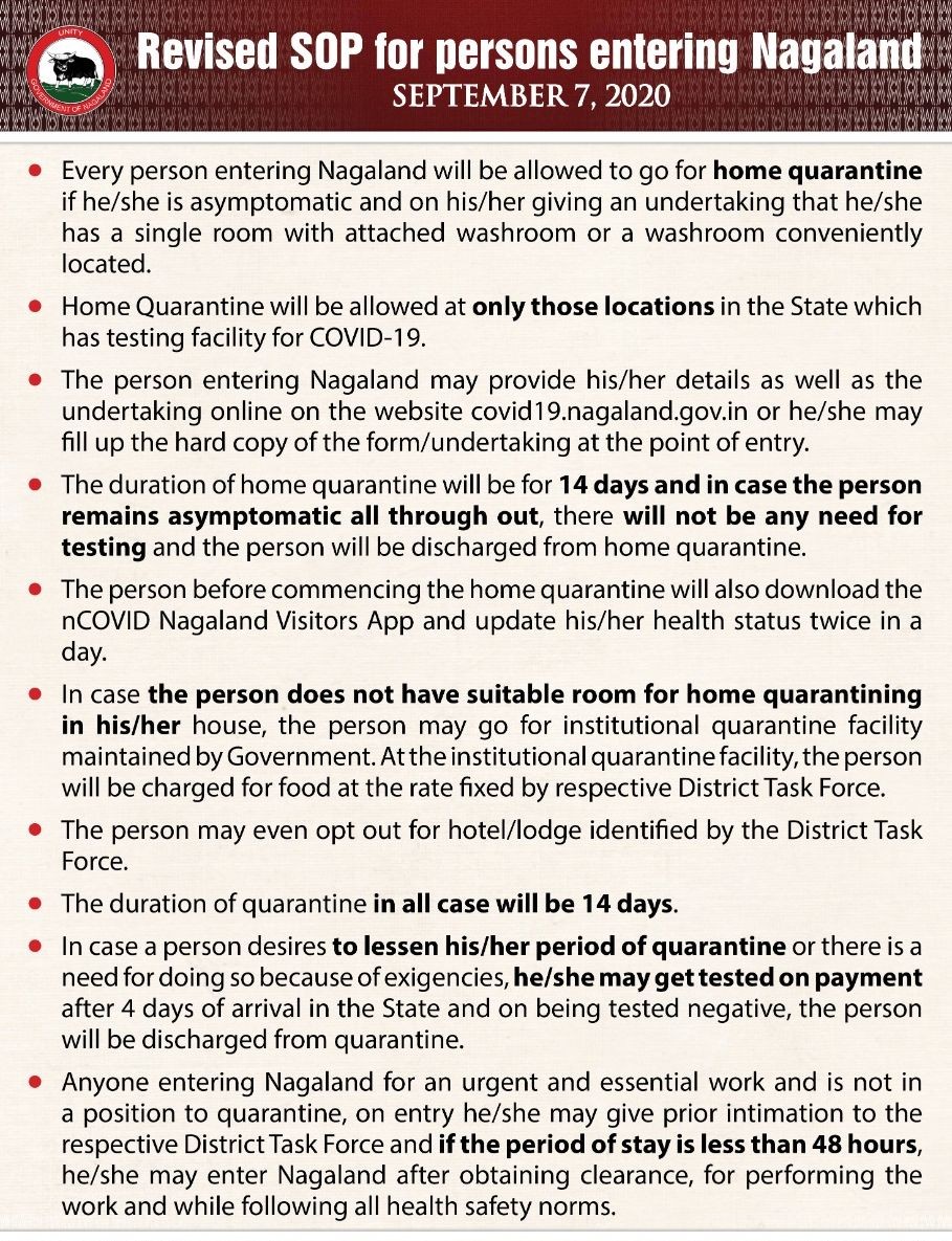 Nagaland Government revised Standard Operation Procedures for persons entering the State issued on September 7. (Image Courtesy: @Neiphiu_Rio / Twitter)